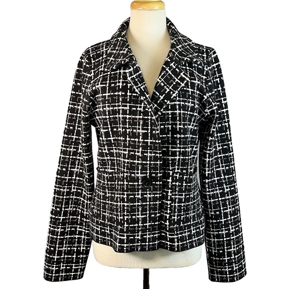 Eva & Paige Jackets & Blazers - Vintage‎ Knit Blazer Jacket Womens L Black Plaid Eva & Paige Eclectic Grandpa